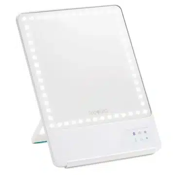 A view of the glamcor riki x magnification skinny lighted makeup mirror