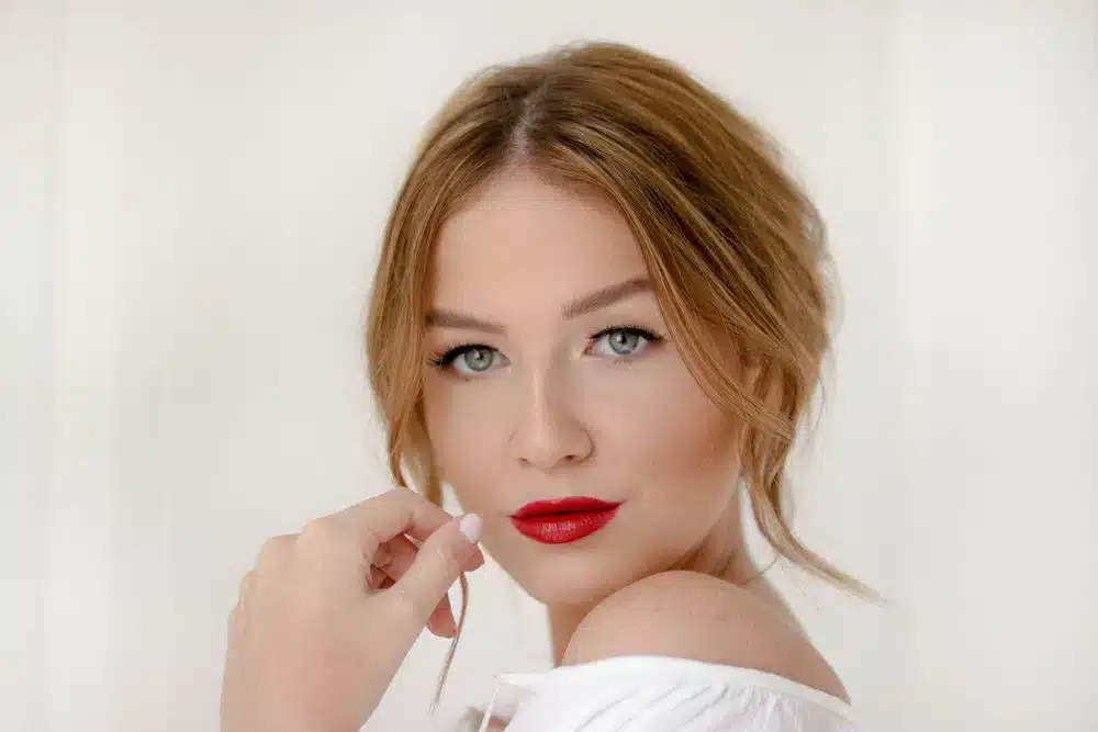 a bride with classic red lips