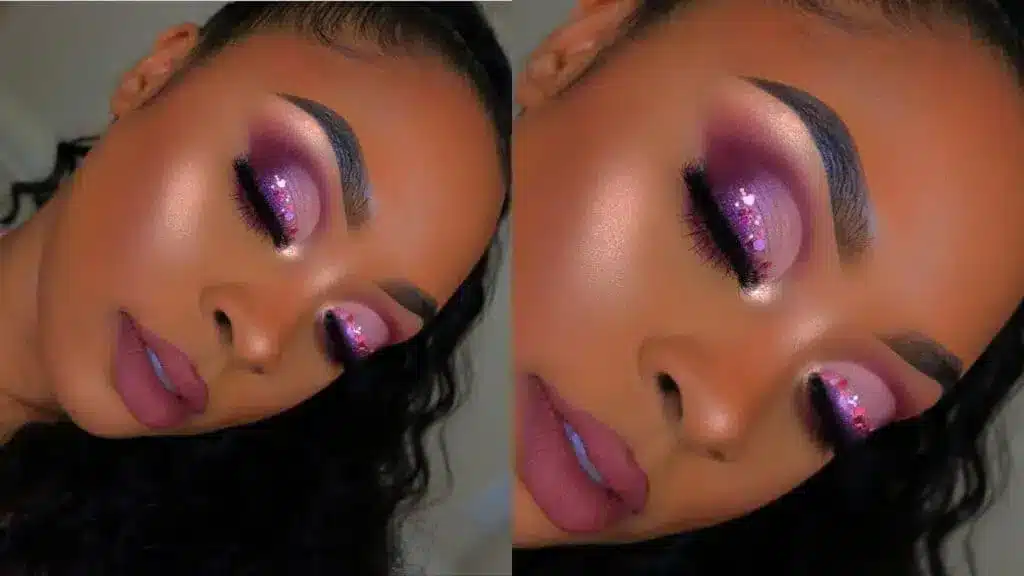 close up for pink glitter glam makeup