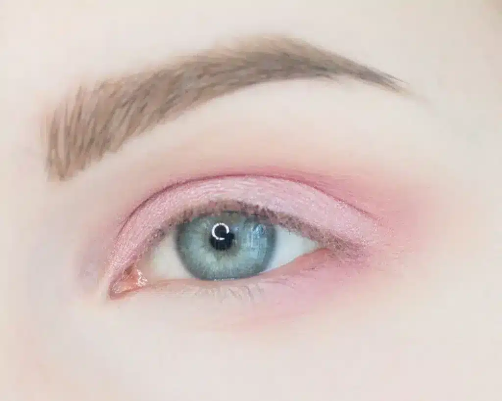 closeup of petal pink makeup on eye