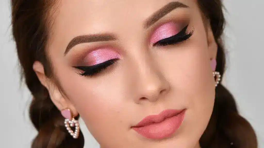 zoomed view of girl face with smokey pink eye